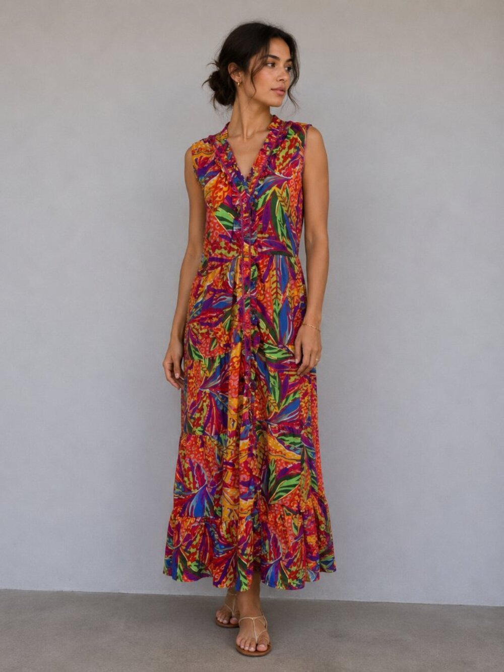 True Destinations Tropical Floral Print Maxi Dress Size Large
